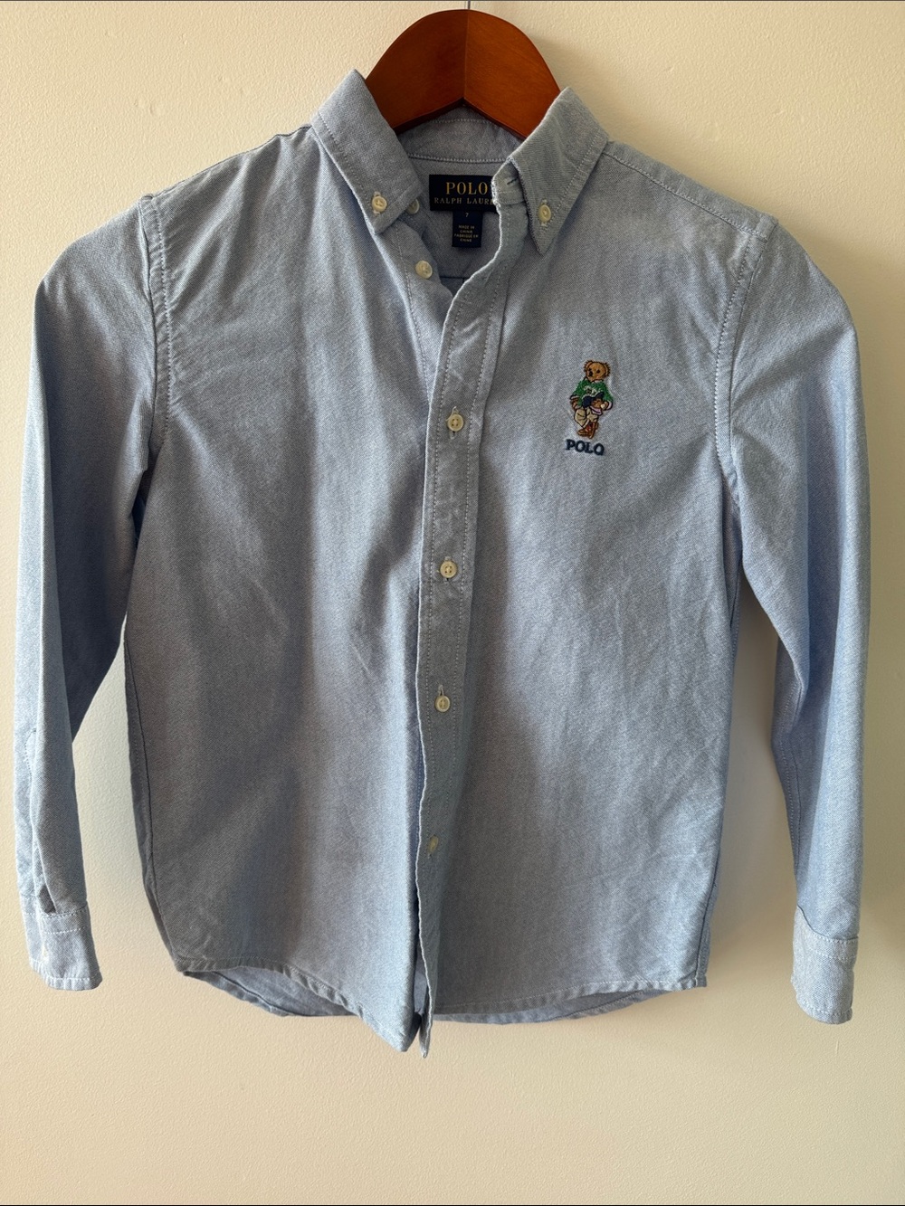 Polo by Ralph Lauren Light Blue Button-Down Oxford Shirt with Bear Patch
